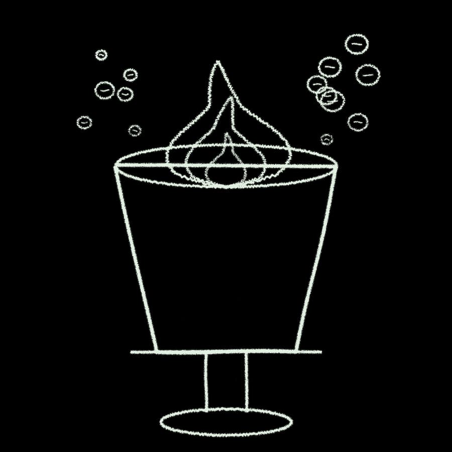 Chalk drawing of tokens dissolving into a crucible